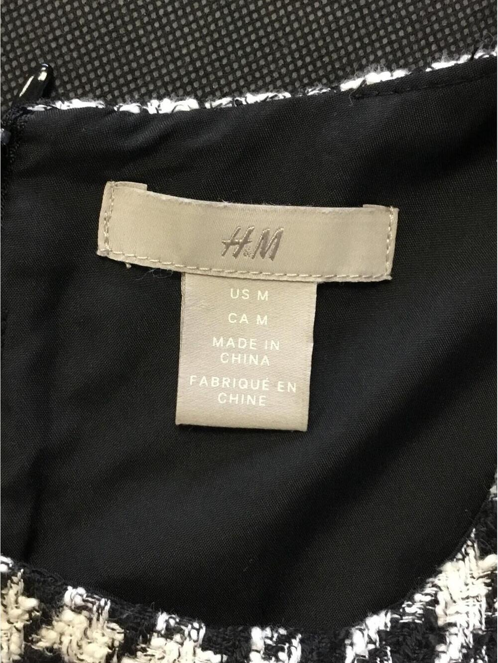 [356] H&M Dress Womens M Black White Houndstooth Tweed Short Shift Pockets - Picture 4 of 4